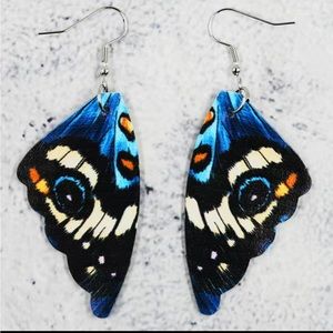 NEW Colorful Butterfly Wings PU Leather Drop Earrings